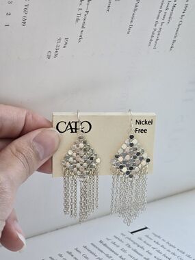 CATO Silver-Tone Mosaic Fringe Drop Earrings -NICKEL FREE